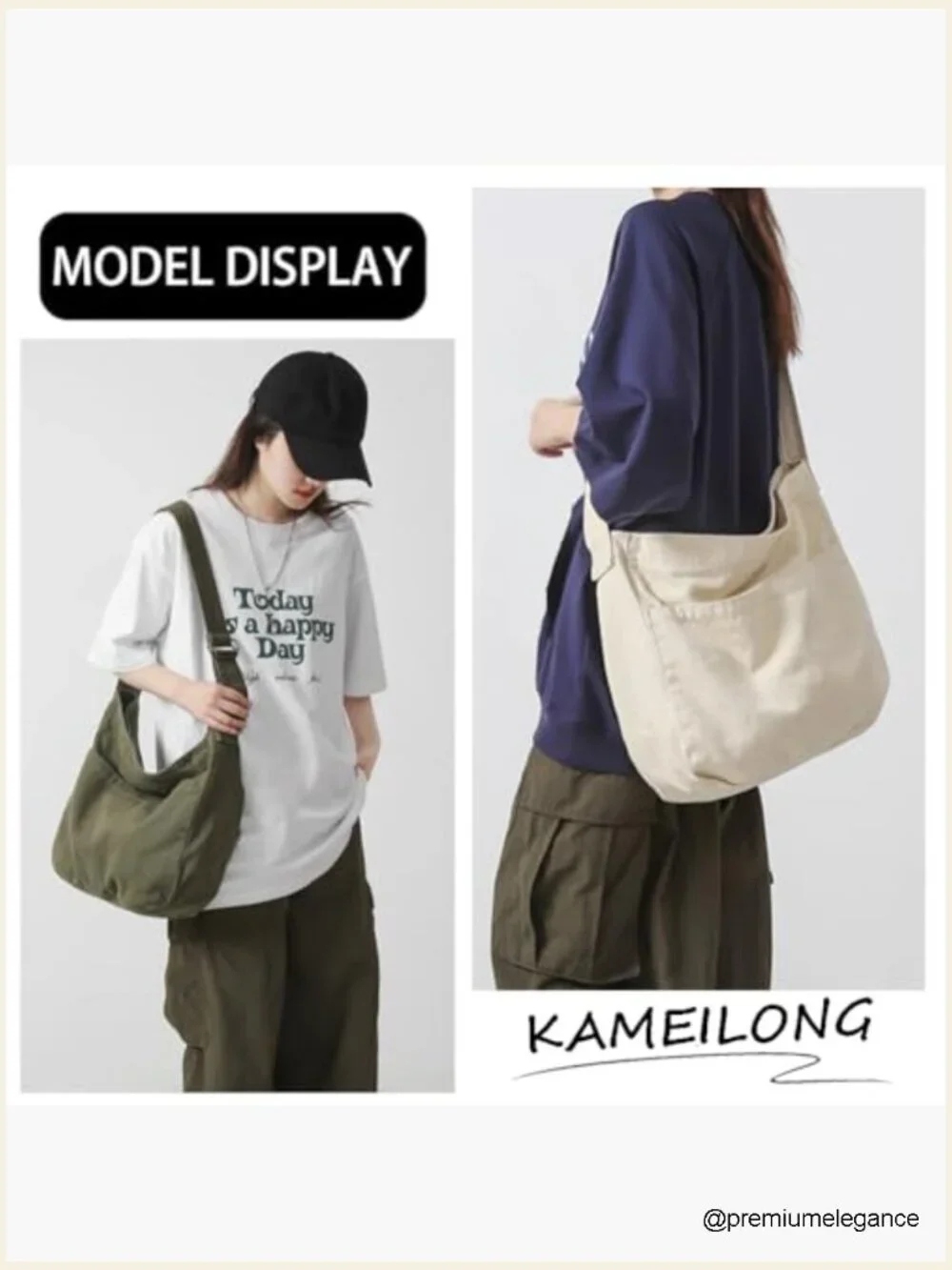 Large Canvas Crossbody Hobo Bag with Pockets for Women